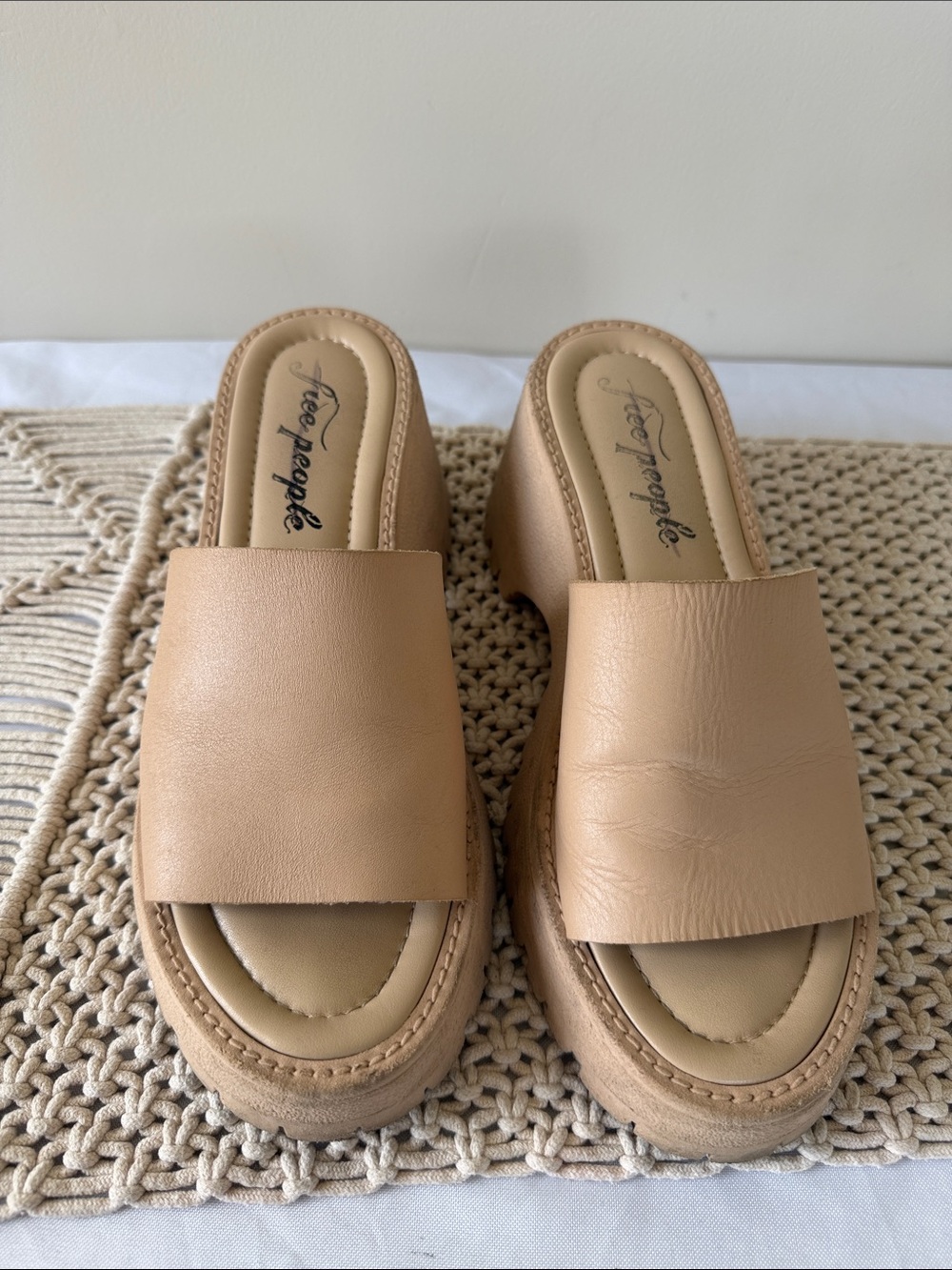 Free People Nude Leather Platform Mules